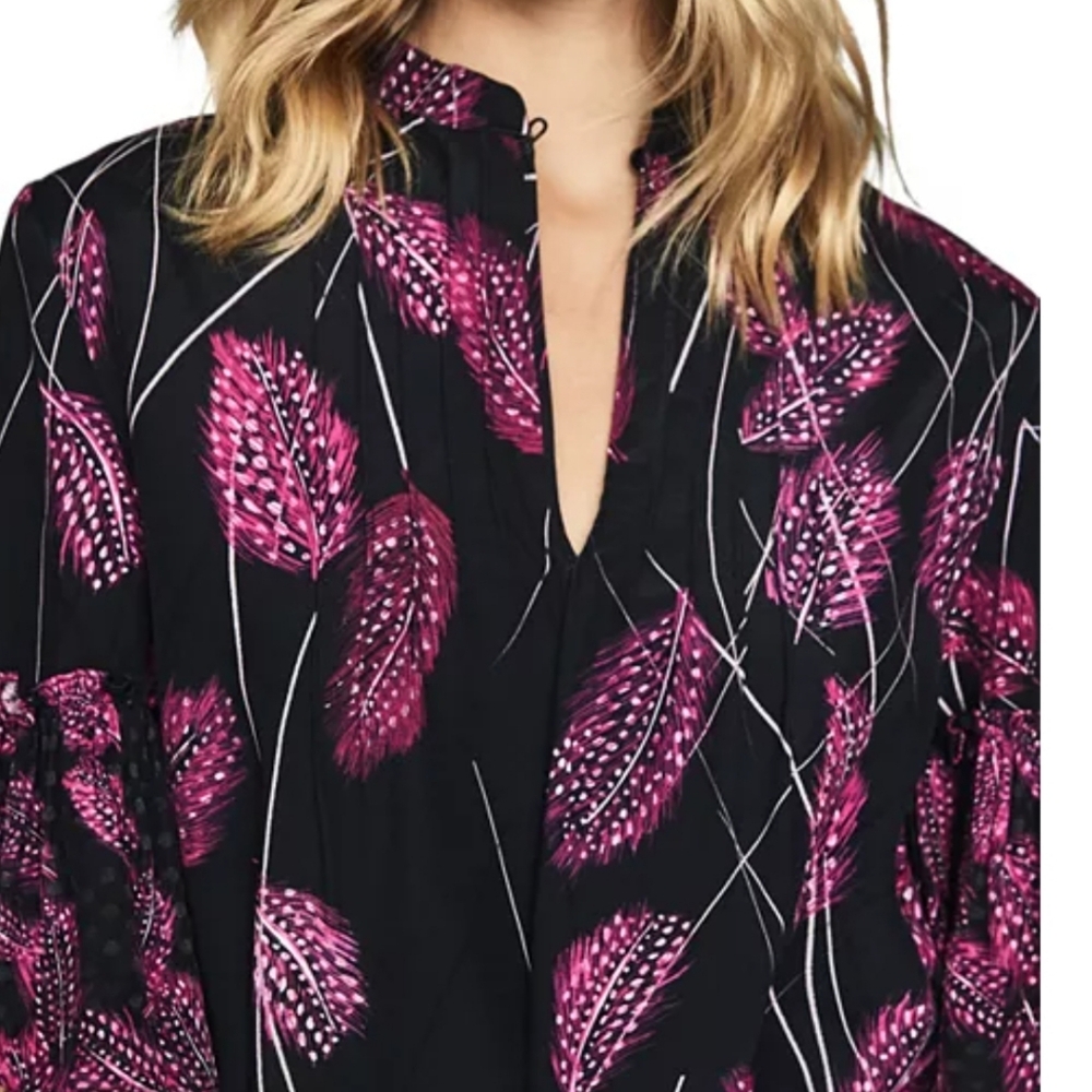 Reiss Black Dress with Pink Leaf Print Midi - Picture 9 of 16